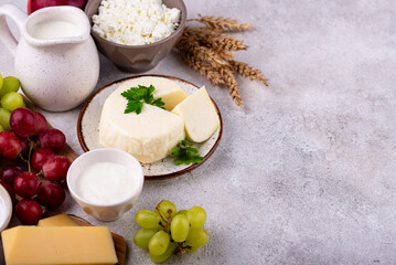 Judaic holiday Shavuot concept. Tzfat cheese and dairy products