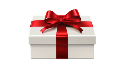 Gift box with red ribbon on transparent background, png	
