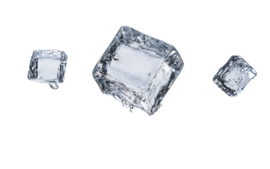 Falling ice cube on transparent background, png	