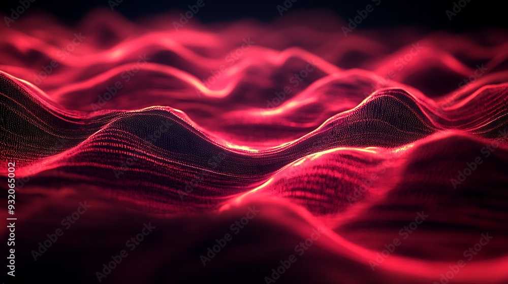 Aufkleber electrifying luminous red waves in darkened environments - 3d render