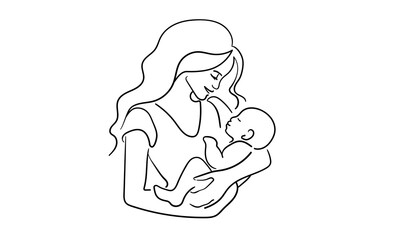 Mother and child continuous line art drawing isolated on white background. Mother day. Vector illustration