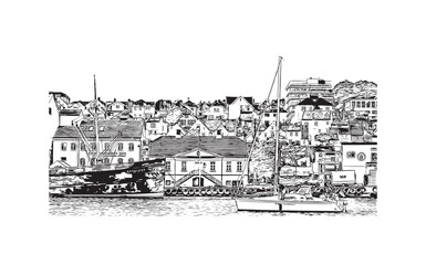 Print Building view with landmark of Stavanger is the city in Norway. Hand drawn sketch illustration in vector. 