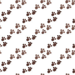 Cat footprints. Animal trail. Watercolor creative sketch. Seamless winter pattern for your design