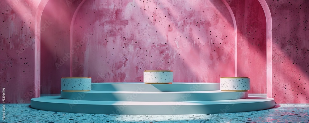 Aufkleber minimal pink background with podium featuring terrazzo texture for product display