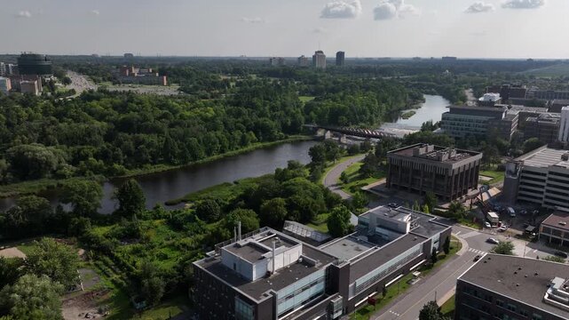 Rideau Canal and Carleton Aerial drone shot