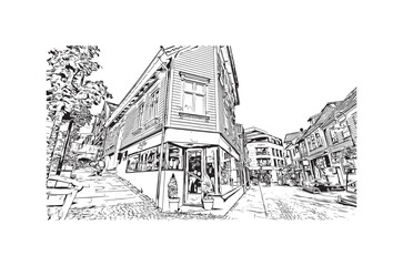 Print Building view with landmark of Stavanger is the city in Norway. Hand drawn sketch illustration in vector. 