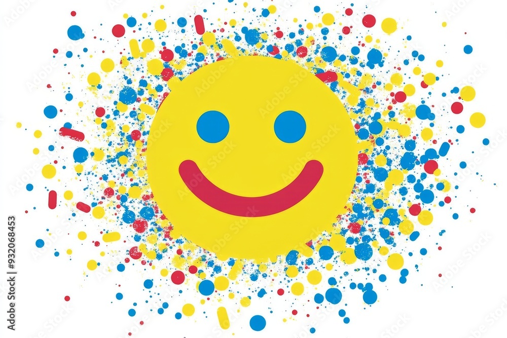 Poster abstract smiley face created from colorful confetti like pills on a white background symbolizing the