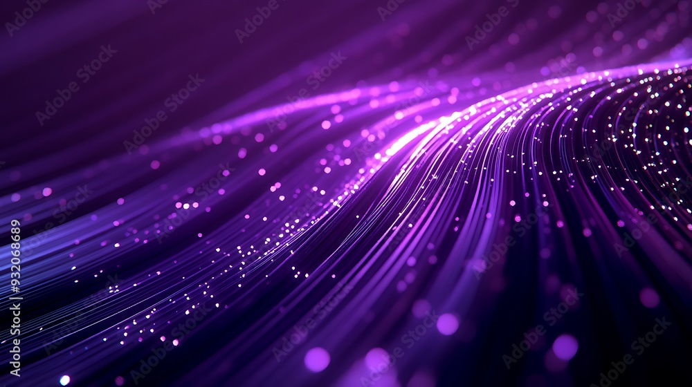 Aufkleber glowing purple abstract lines converging in mid-air | futuristic 3d render with shadows | low-angle 
