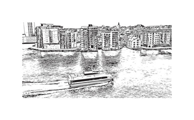 Print Building view with landmark of Stavanger is the city in Norway. Hand drawn sketch illustration in vector. 