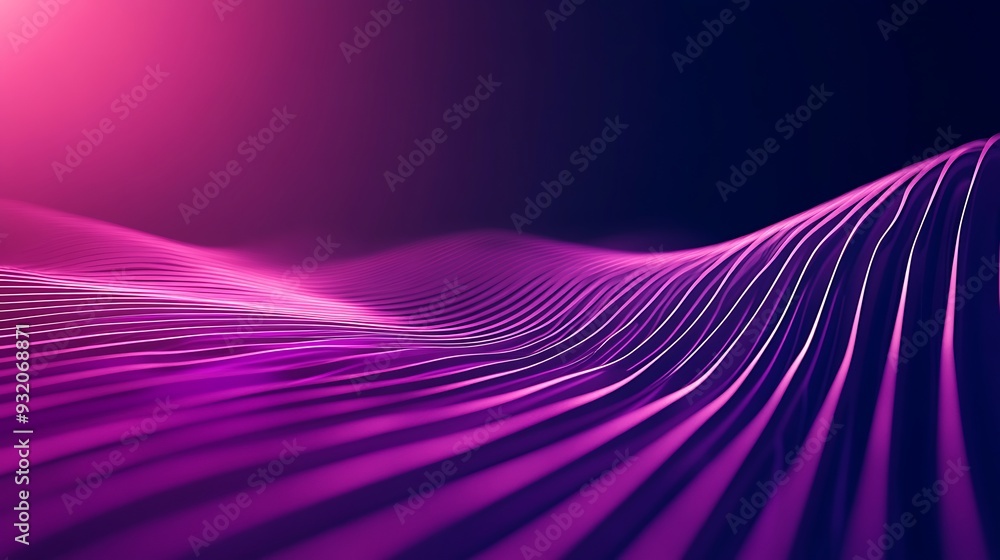 Aufkleber enigmatic shimmering purple lines converging in mid-air | abstract 3d render with shadowy background