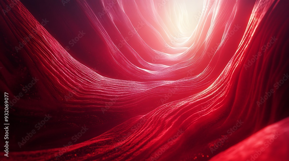Aufkleber eerie abstract 3d render of glowing red waves in mysterious dark void from low angle perspective