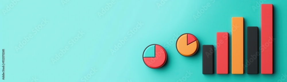 Poster data analysis tools with bar charts and pie graphs, flat design illustration