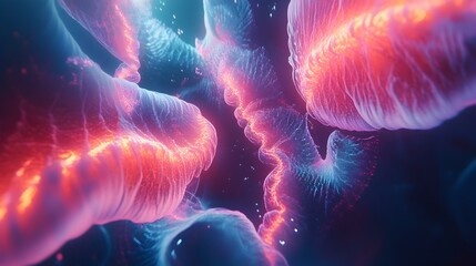 Kinetic Fractal Compositions with Neon Tinged Color Palettes and Dynamic Movement