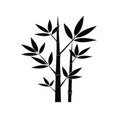 black bamboo silhouette , solid white background.
