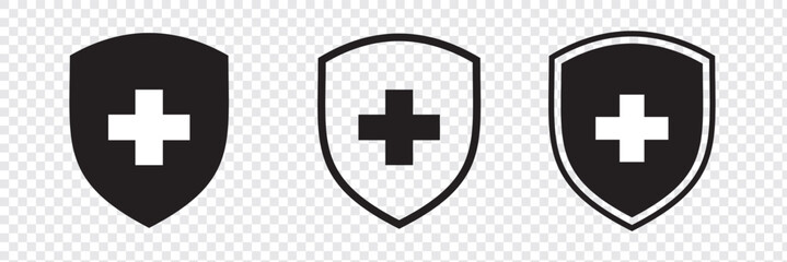 Shield with cross icon set