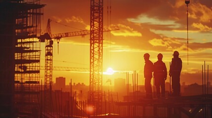 silhouette of a construction worker at sunset