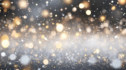 Obraz premium silver and golden christmas particles and sprinkles for a holiday celebration like christmas or new year. shiny white lights. wallpaper background for ads or gifts wrap and web design