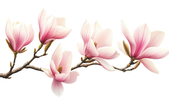 Beautiful pink spring magnolia flowers on a tree on white background,png