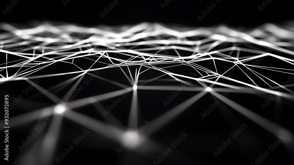 Aufkleber illuminated 3d grid on black background - abstract neon web pattern