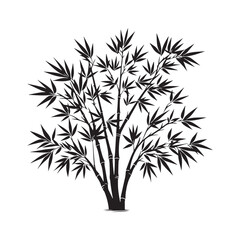 A simple yet detailed black bamboo silhouette with multiple stalks and clustered leaves spreading naturally, standing out on a solid white background.