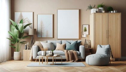 Home mock up, cozy modern interior background