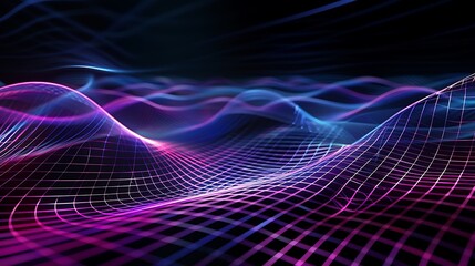 Naklejka premium Abstract Digital Landscape with Glowing Lines and Grids