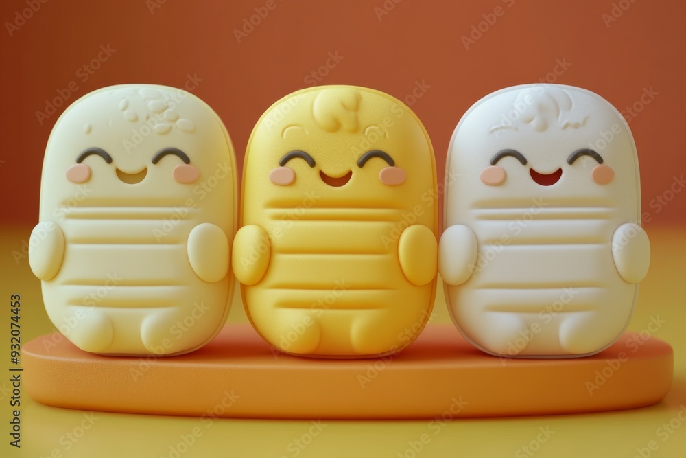 Aufkleber cute pill characters with unique expressions on a soft beige background representing diversity and w