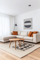 Contemporary living room with earthy orange accents