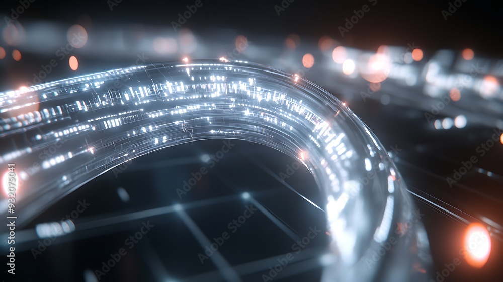 Poster digital matrix - futuristic silver wire with electric pulses on cybernetic interface - octane render