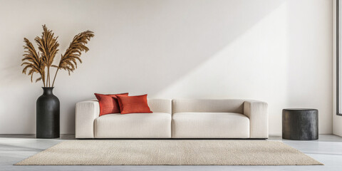 Contemporary living room with pampas grass and warm accents