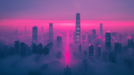 Fototapeta premium futuristic cityscape with glowing neon lights