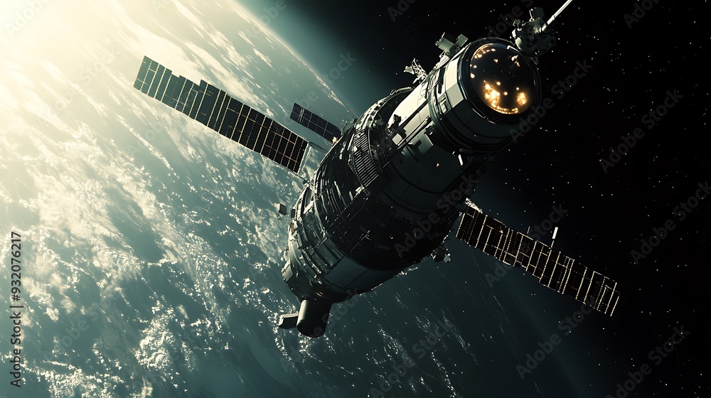 Poster a high-tech space observatory with digital star tracking and deep space analysis