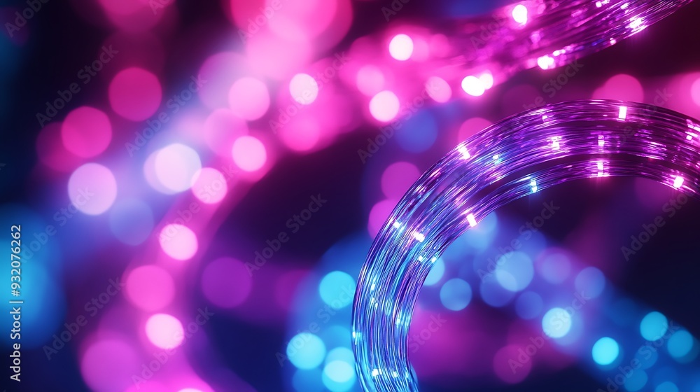 Poster illuminated whirlwind - abstract cyan and magenta led light patterns with blurred depth of field