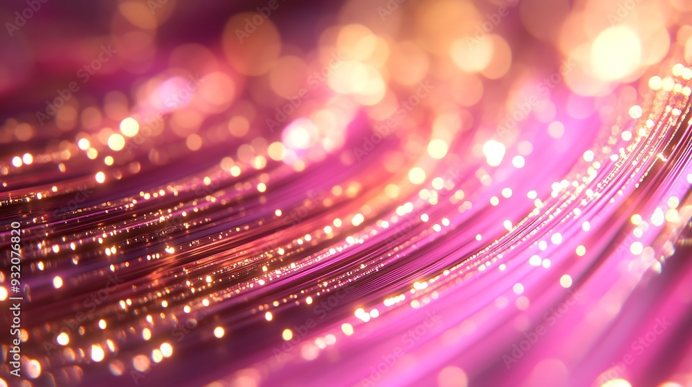 Poster ethereal glowing led arrays in pink and gold - abstract background with shimmering light streaks and