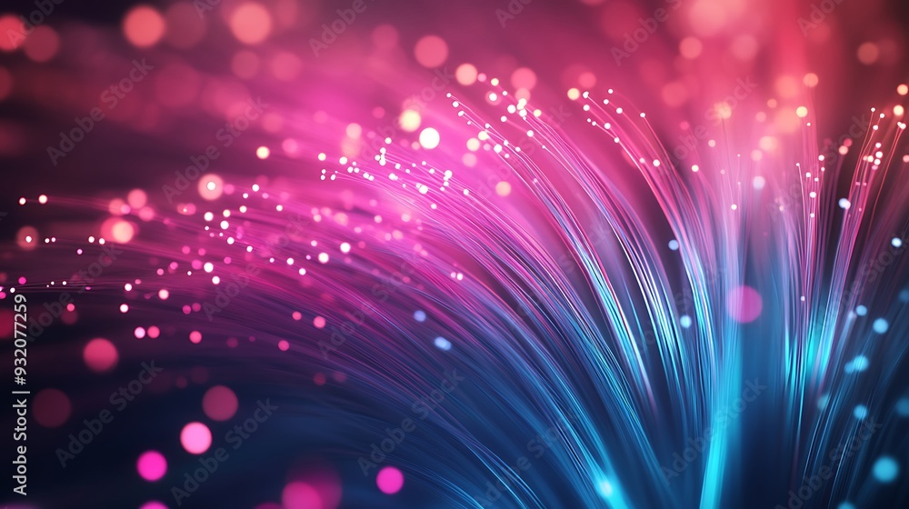 Aufkleber glowing cyan and magenta luminous fiber network abstract backdrop with soft-focus effect and vibrant