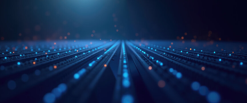 Abstract Futuristic Technology Background With Neon Blue and Orange Lights