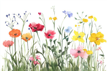 Fototapeta premium 花畑の水彩イラスト, 春