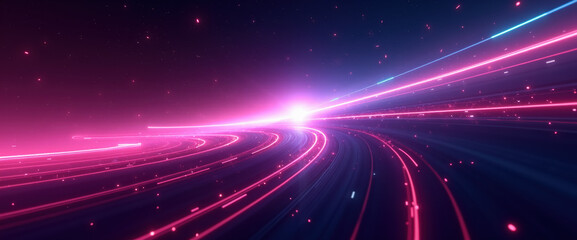 Obraz premium Abstract Night Sky with Neon Light Trails - Futuristic Concept