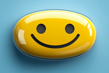 Bright Yellow Capsule with a Smiling Face Representing Joy and Energy in Healthcare