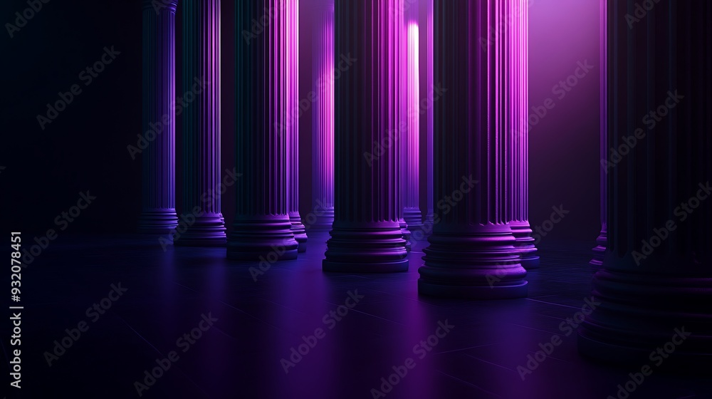 Aufkleber ethereal violet pillars illuminated in soft ambient light on black canvas - hyper-realistic octane r