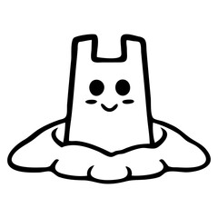 A cute white rabbit-like character sitting on the ground with a simple black outline design