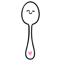 A happy cartoon spoon with a smiling face and a small heart symbol