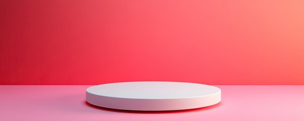 Minimalistic display with a white pedestal on a vibrant pink and red background, perfect for product showcase.