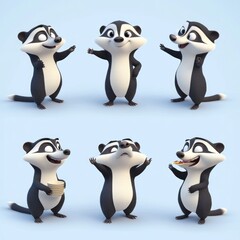 Obraz premium A collection of animated badger characters displaying various emotions and actions.