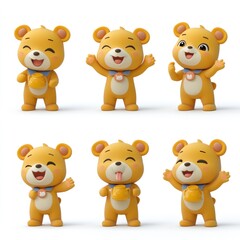 Obraz premium Six cheerful cartoon bear characters in various playful poses.