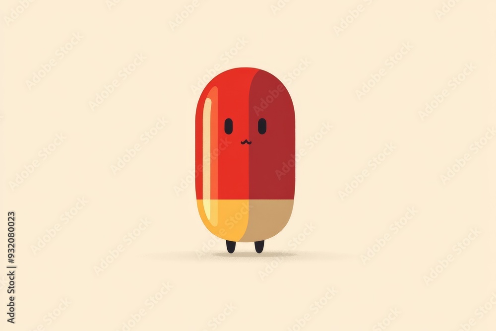 Poster minimalist capsule character on a beige background representing simplicity and positivity in healthc