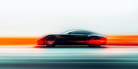 Black sports car in motion blur background, capturing speed and power, ideal for high-energy automotive themes.
