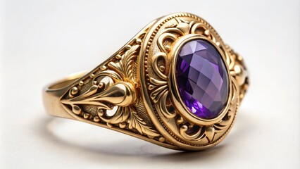 Elegant antique gold signet ring with ornate engravings and a prominent oval-shaped gemstone, set against a neutral background, evoking luxury and sophistication.