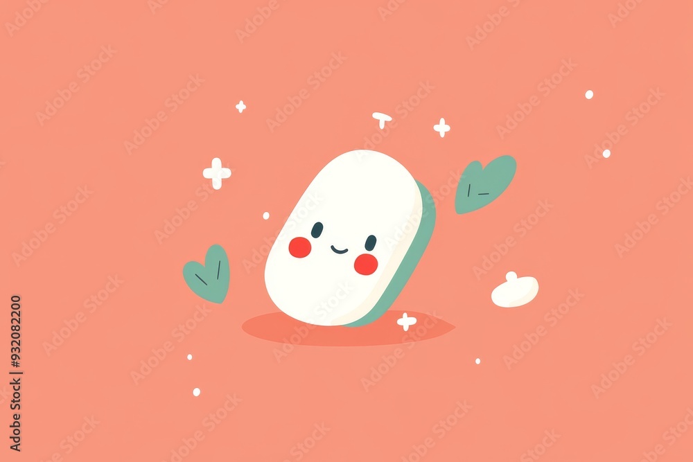Poster minimalist and cute capsule character on a soft background representing simplicity and positivity in