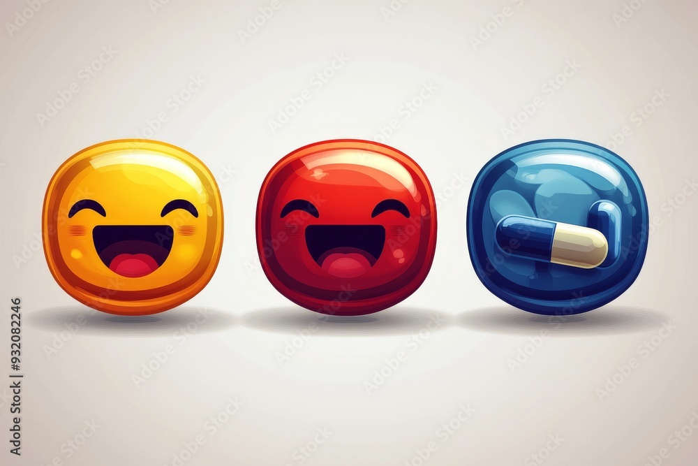 Poster playful and vibrant capsule characters with unique expressions representing diversity and joy in hea